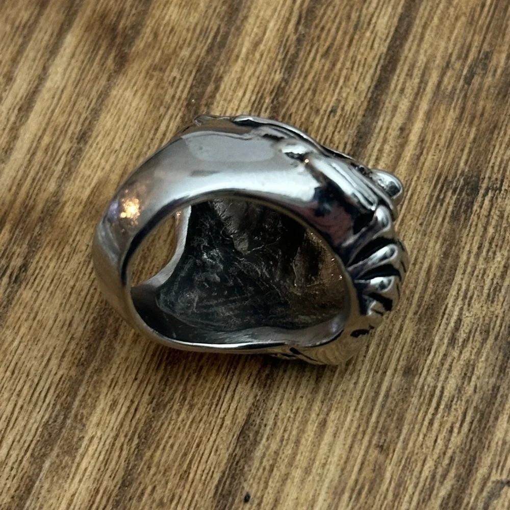 Set of 3 316L Stainless Steel Roaring Lion, Skull & MG Mens‎ Ring size 8.5